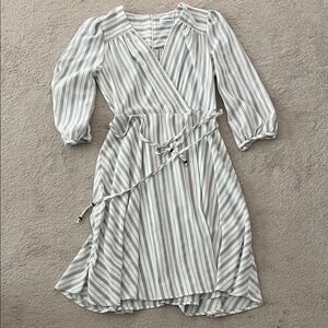 Calvin Klein Gray Striped Long Sleeve Dress